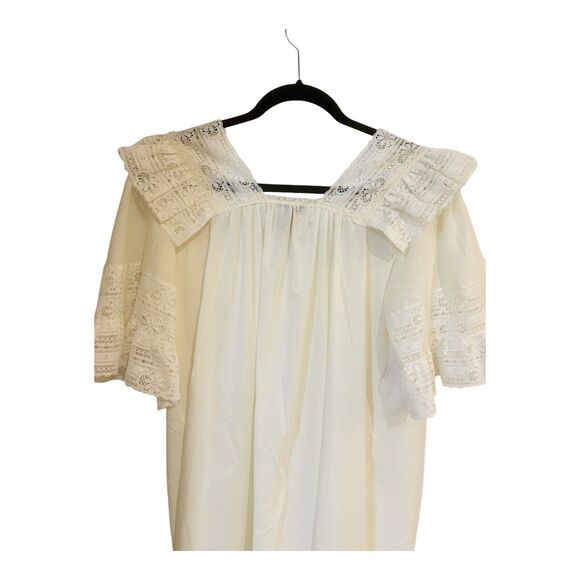 H6 Saramal Fine Lingerie Long Square Neck Lace Trim Nightgown Union Made Sz M - Picture 6 of 8